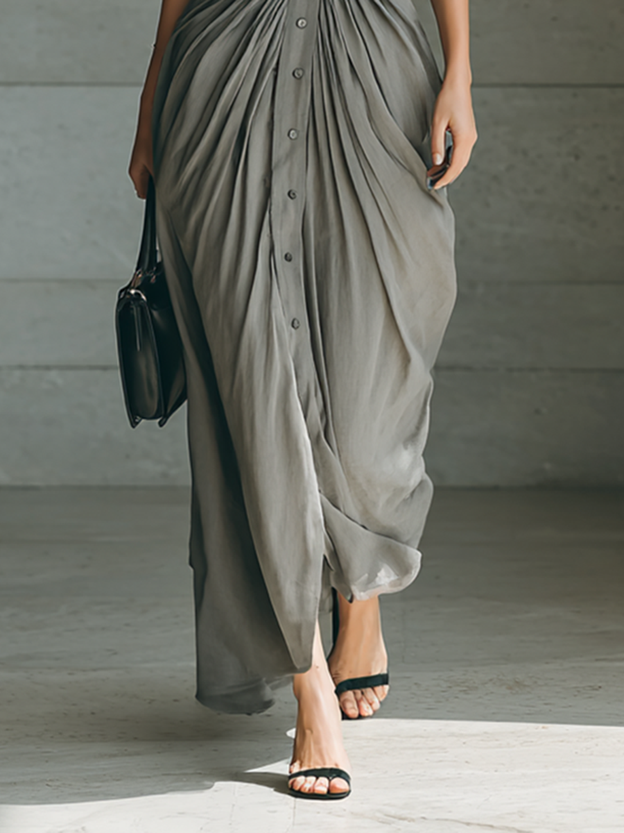 Susan - Long dress with lapel collar and long sleeves