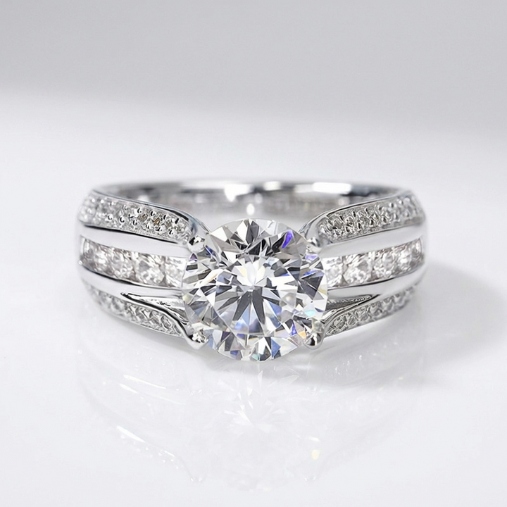 SILVER ROUND DIAMOND PAVE BAND RING