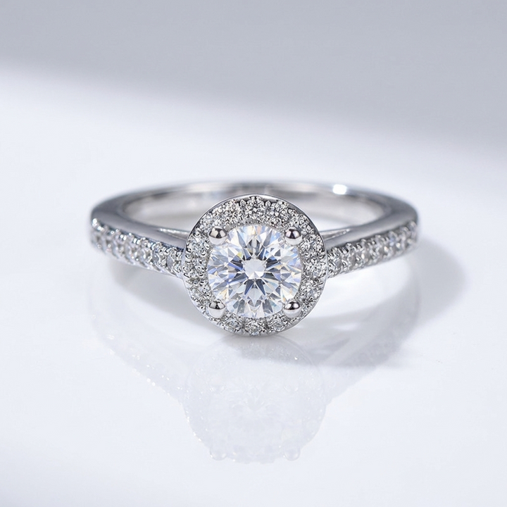 SILVER CUSHION DIAMOND PAVE HALO RING