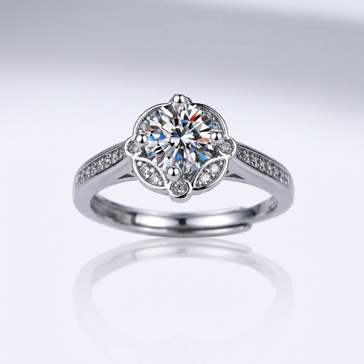 SILVER DIAMOND BLOOM RING - (ADJUSTABLE)