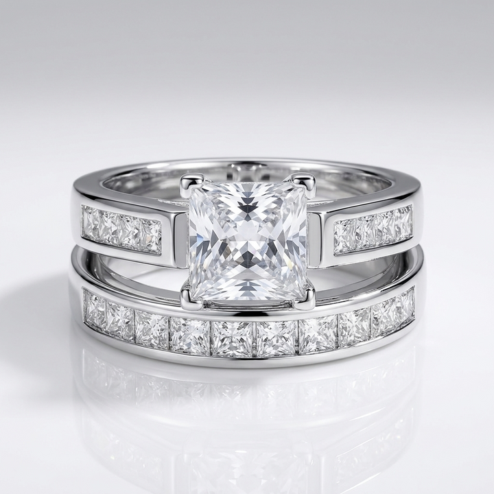 SILVER SQUARE ZIRCONIA HALO RING