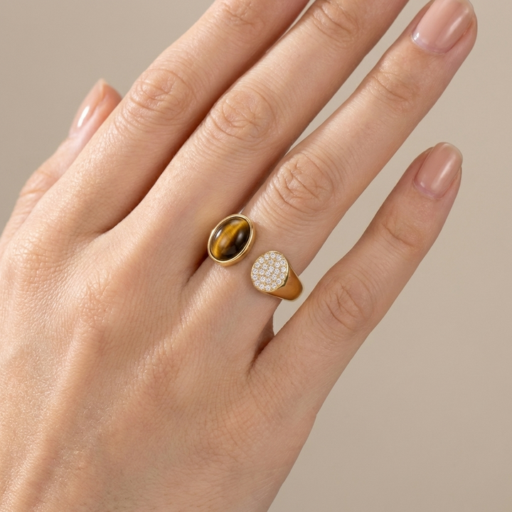 GOLD SMOKY QUARTZ RING - (ADJUSTABLE)