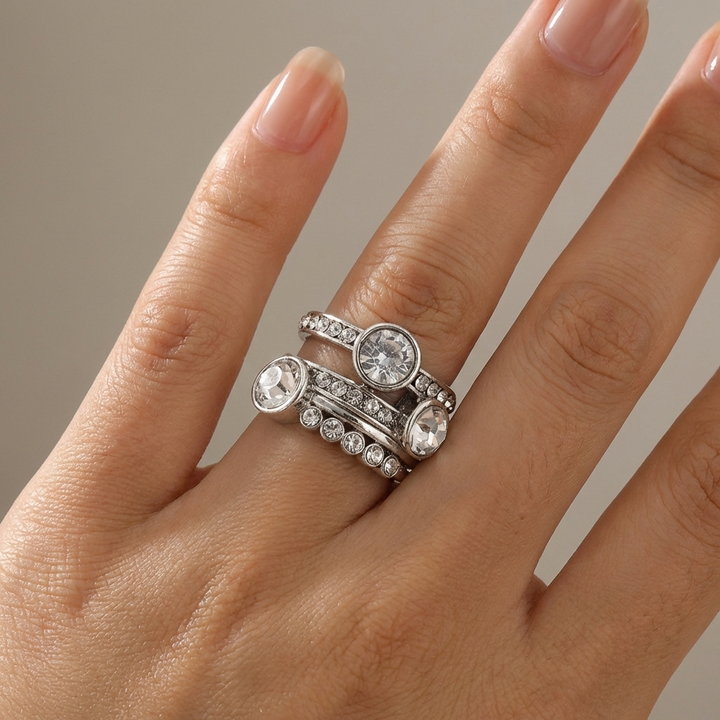SILVER TWIN SPARKLE RING