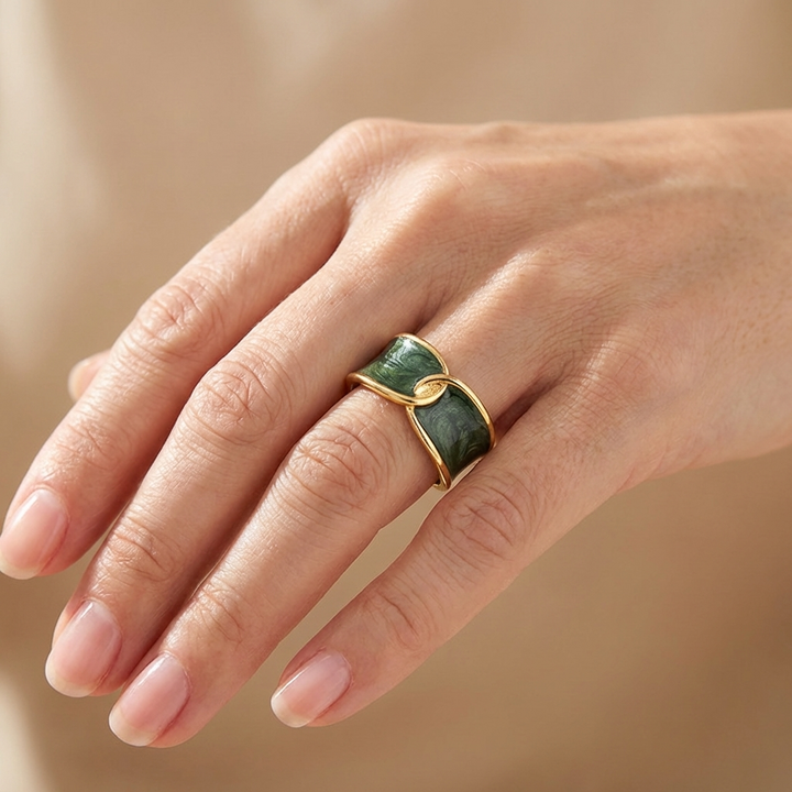 JADE DOUBLE STONE RING - (ADJUSTABLE)