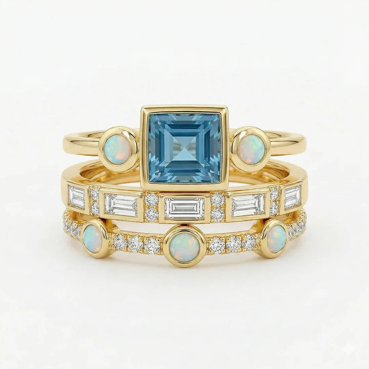 Vintage Blue Crystal Ring Set