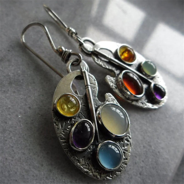 Multicolored Stone Pendant Earrings
