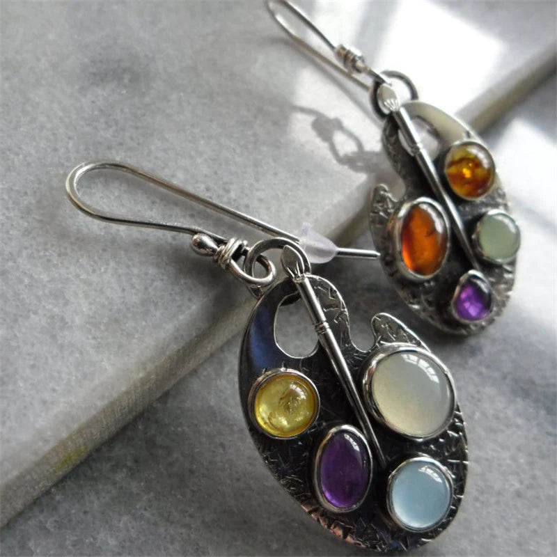 Multicolored Stone Pendant Earrings