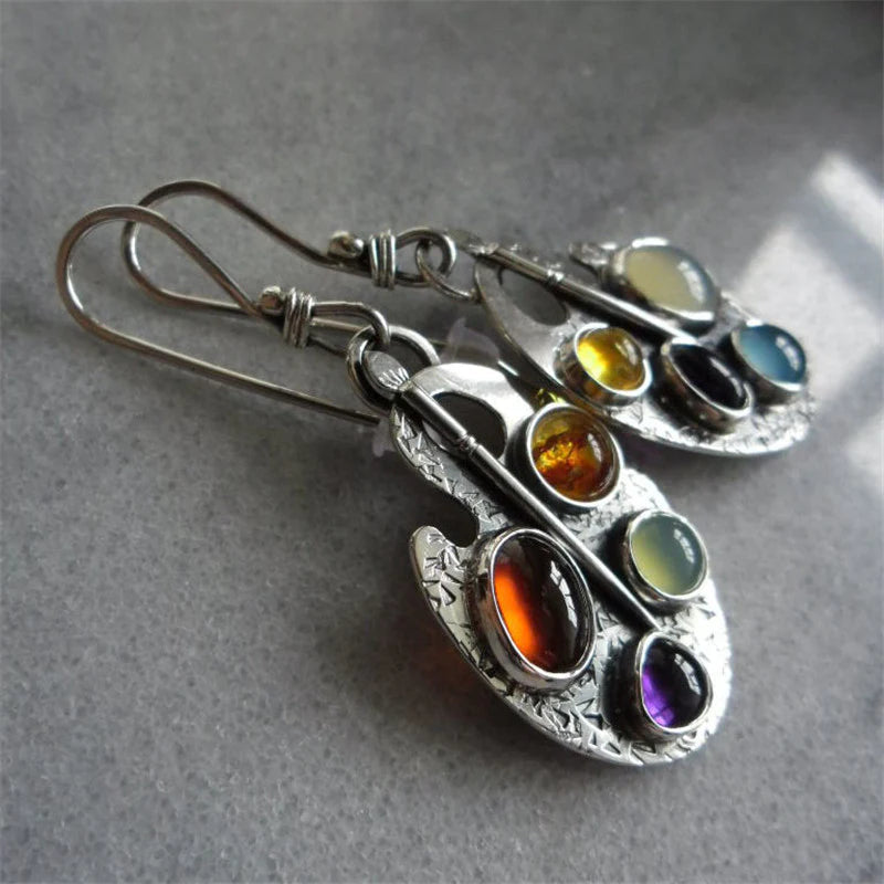 Multicolored Stone Pendant Earrings