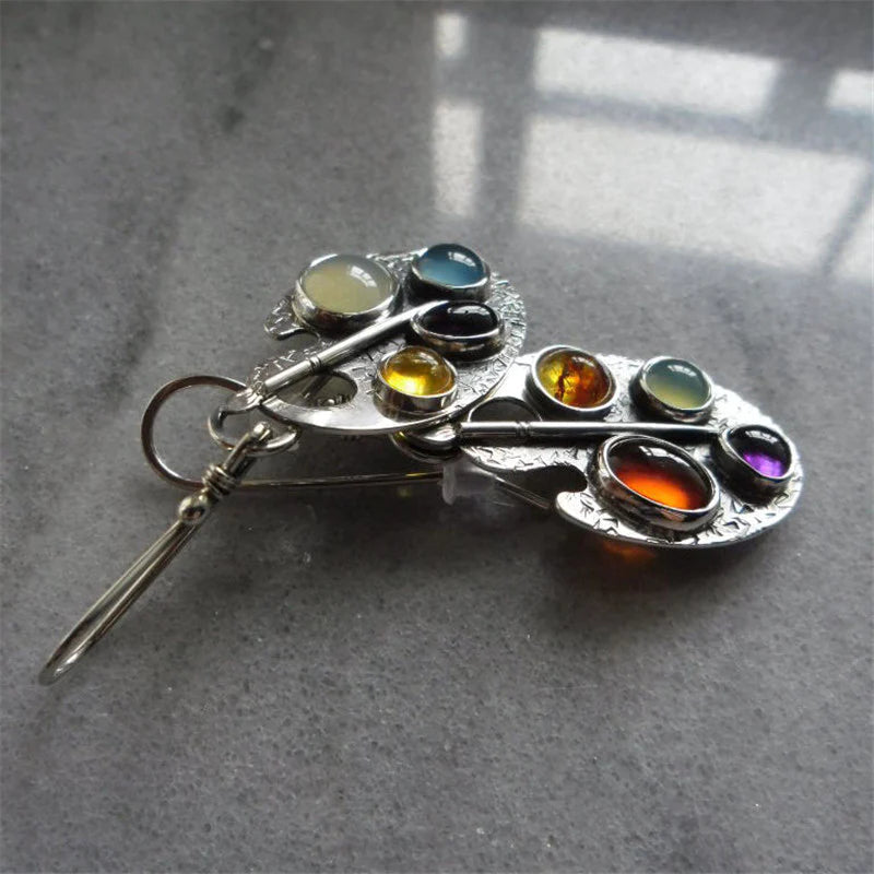 Multicolored Stone Pendant Earrings