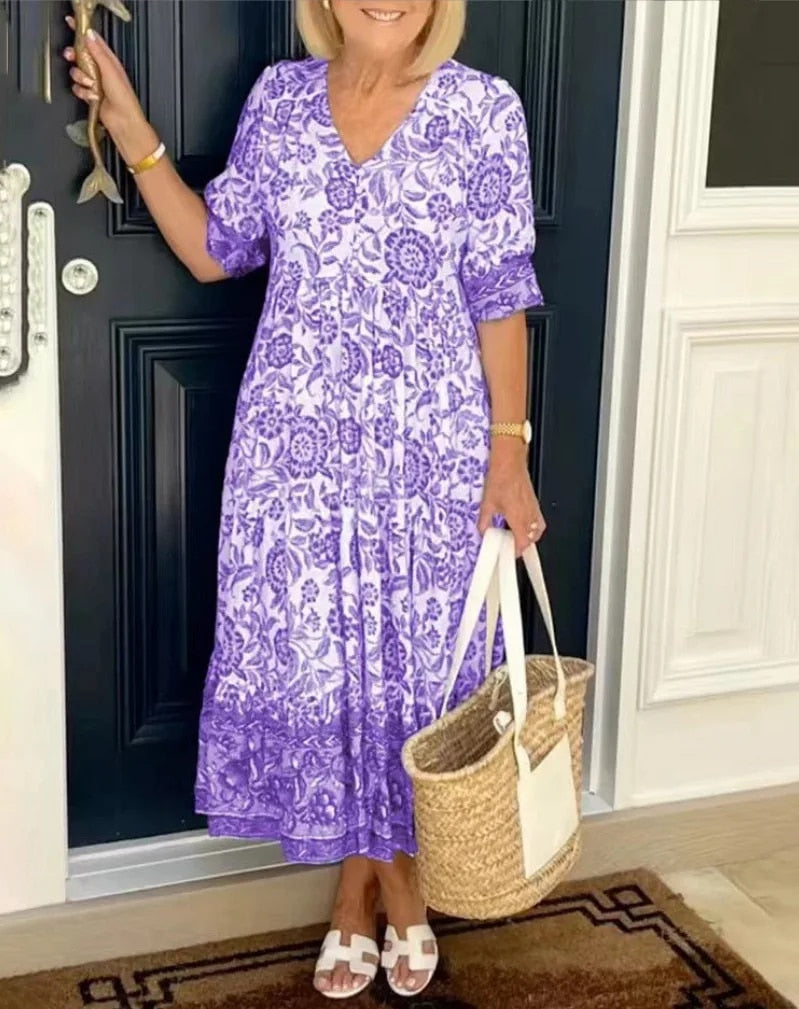 CATHY - Elegant Floral Dress with V-Neck