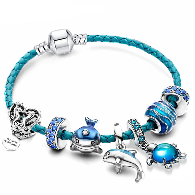 Ocean Style Bracelet + Charms in Leather and Silver Included