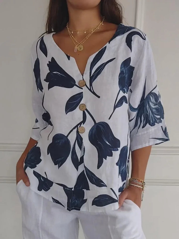 Eluriel - Floral Button-Up Blouse