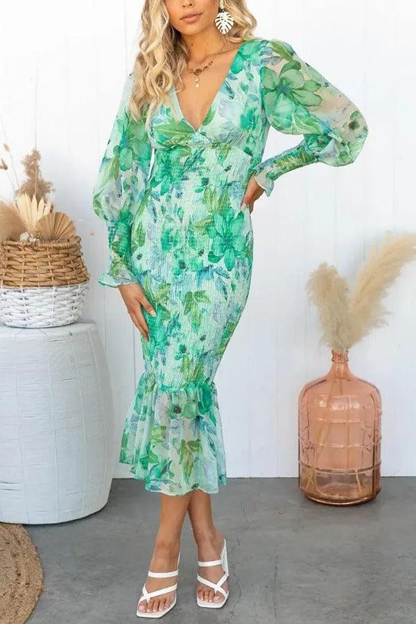 Taisie - Floral Ruffle Midi Dress