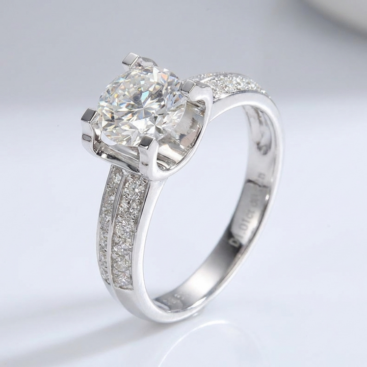 SILVER ROUND DIAMOND PAVE SOLITAIRE RING - (ADJUSTABLE)