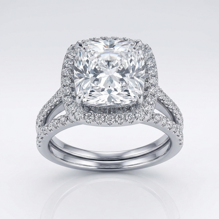 SILVER SQUARE ZIRCONIA HALO RING