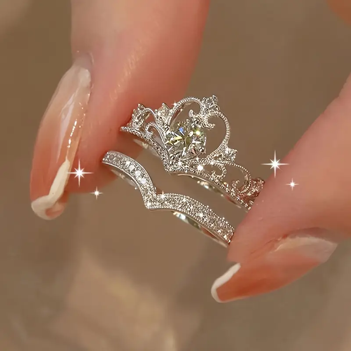 Bright Crown Silver Ring Set